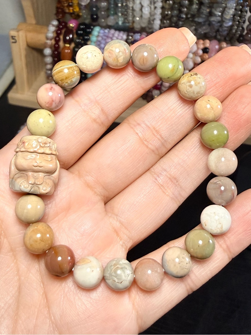 Alashan Agate Bunny Bracelet 8mm Natural Gemstone Stretch Bracelet
